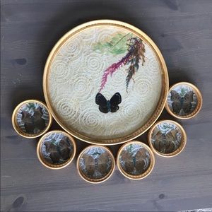 Rare Vintage butterfly coaster and tray set
